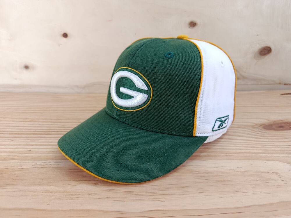 Vintage Reebok NFL Green Bay Packers On Field 100% Wool Fitted Hat Size 7 1/2